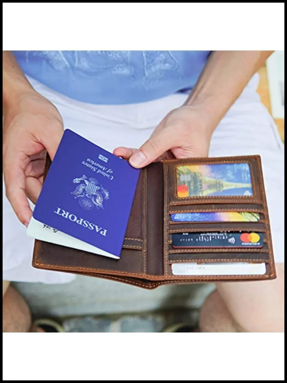Genuine Full Grain Leather Passport Holder RFID Blocking Travel Wallet